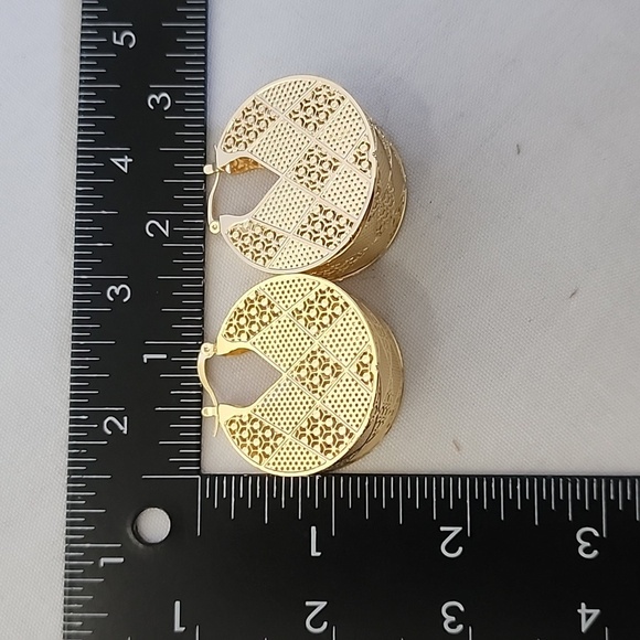 Gold Filled Basket Style Earrings Argyle Design New - Picture 3 of 8